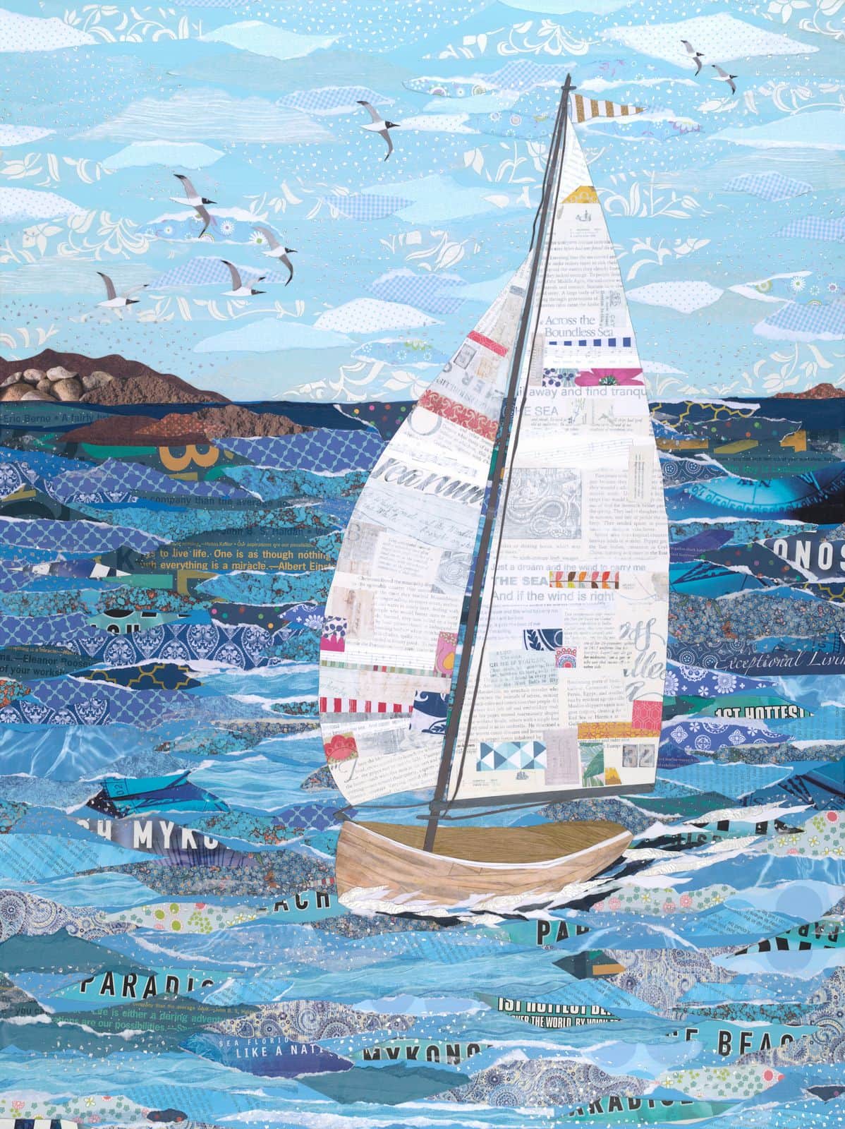 Across the Boundless Sea — layered paper collage by Jennifer Peck
