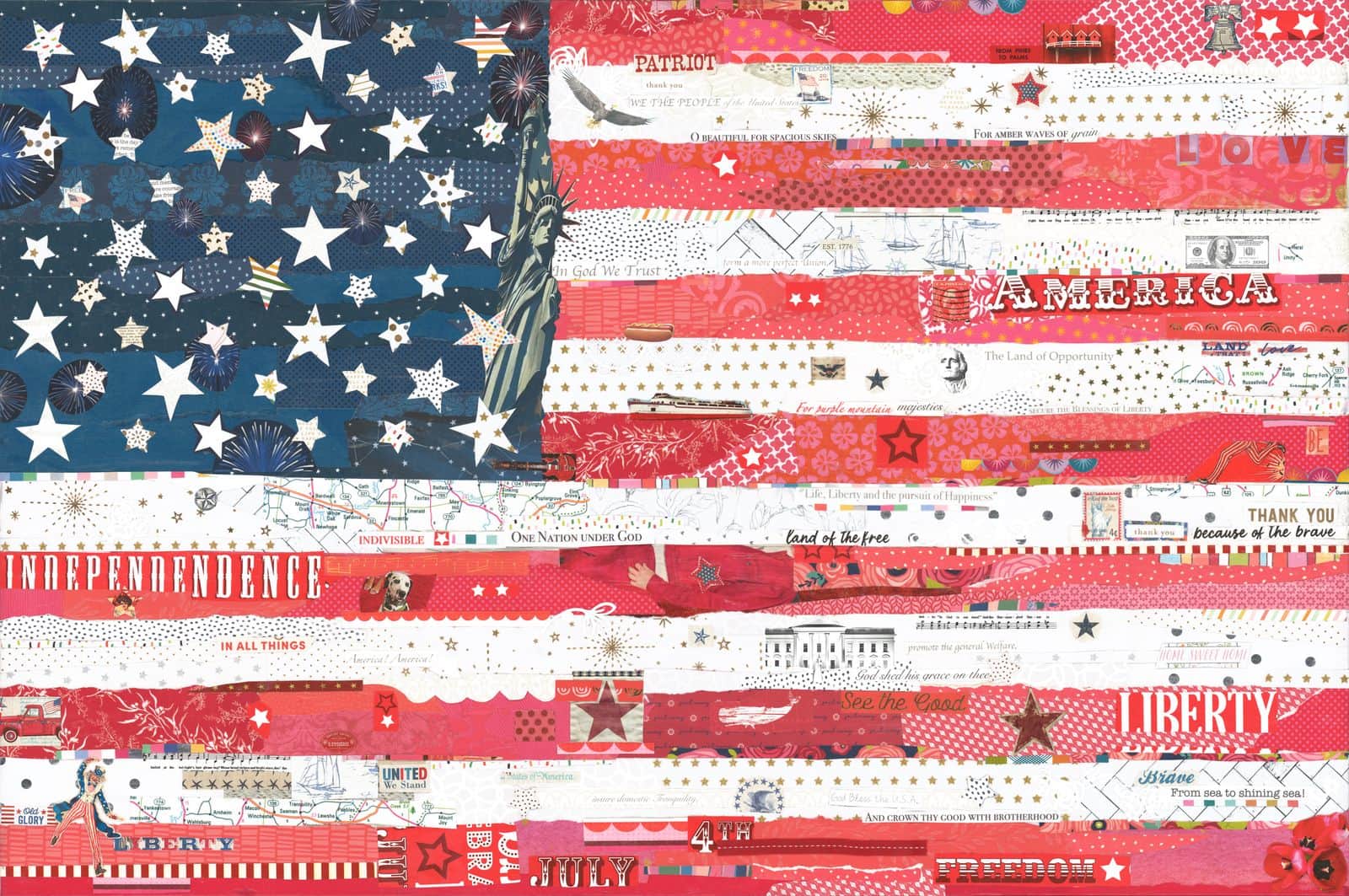 America the Beautiful — layered paper collage by Jennifer Peck