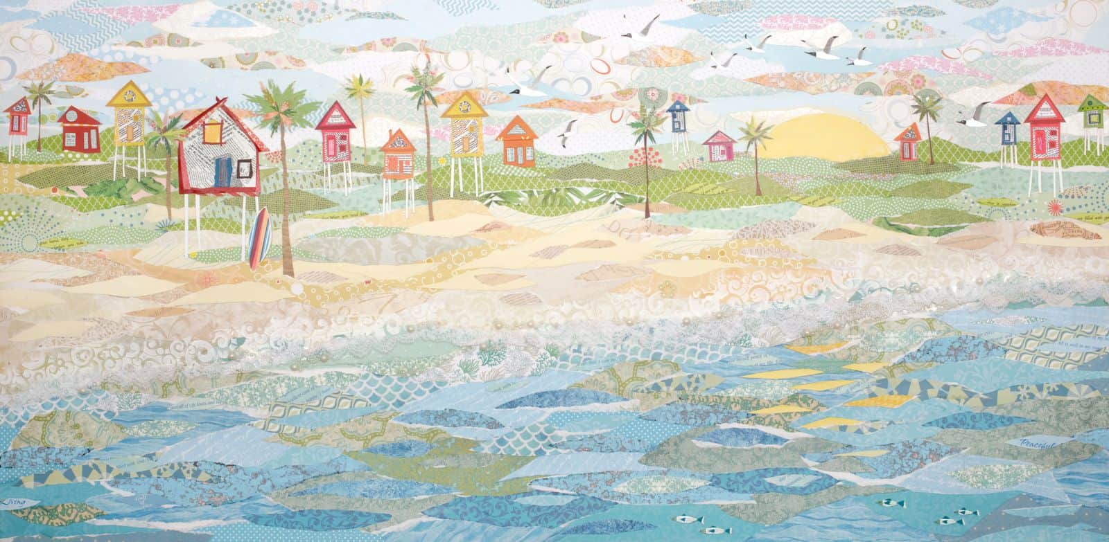 Beachtown — layered paper collage by Jennifer Peck