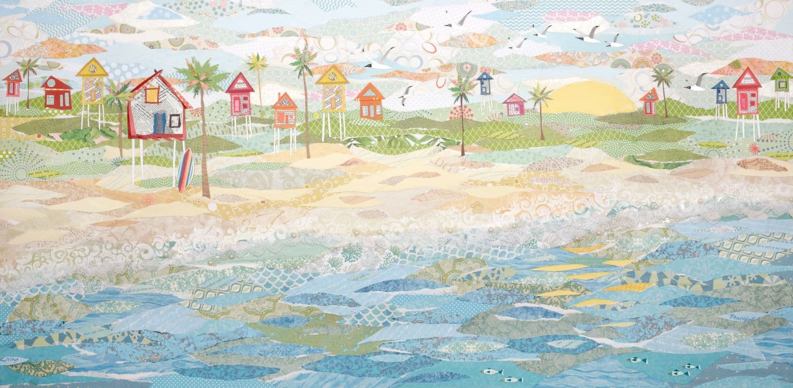 Beachtown — layered paper collage by Jennifer Peck