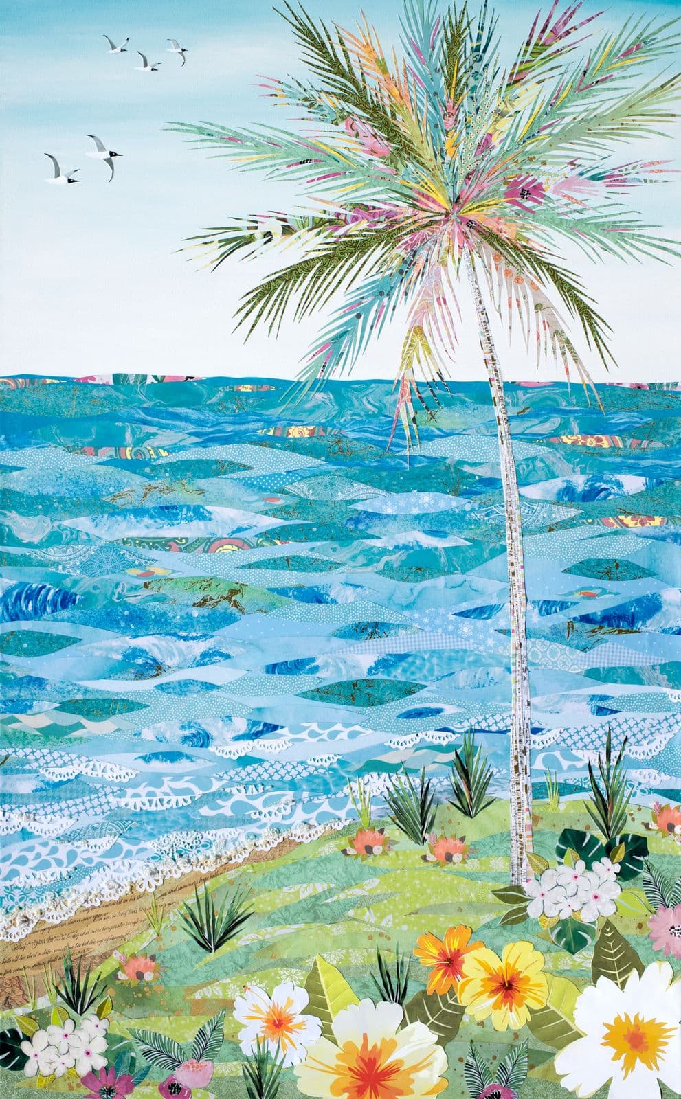 Don't Worry, Beach Happy — layered paper collage by Jennifer Peck