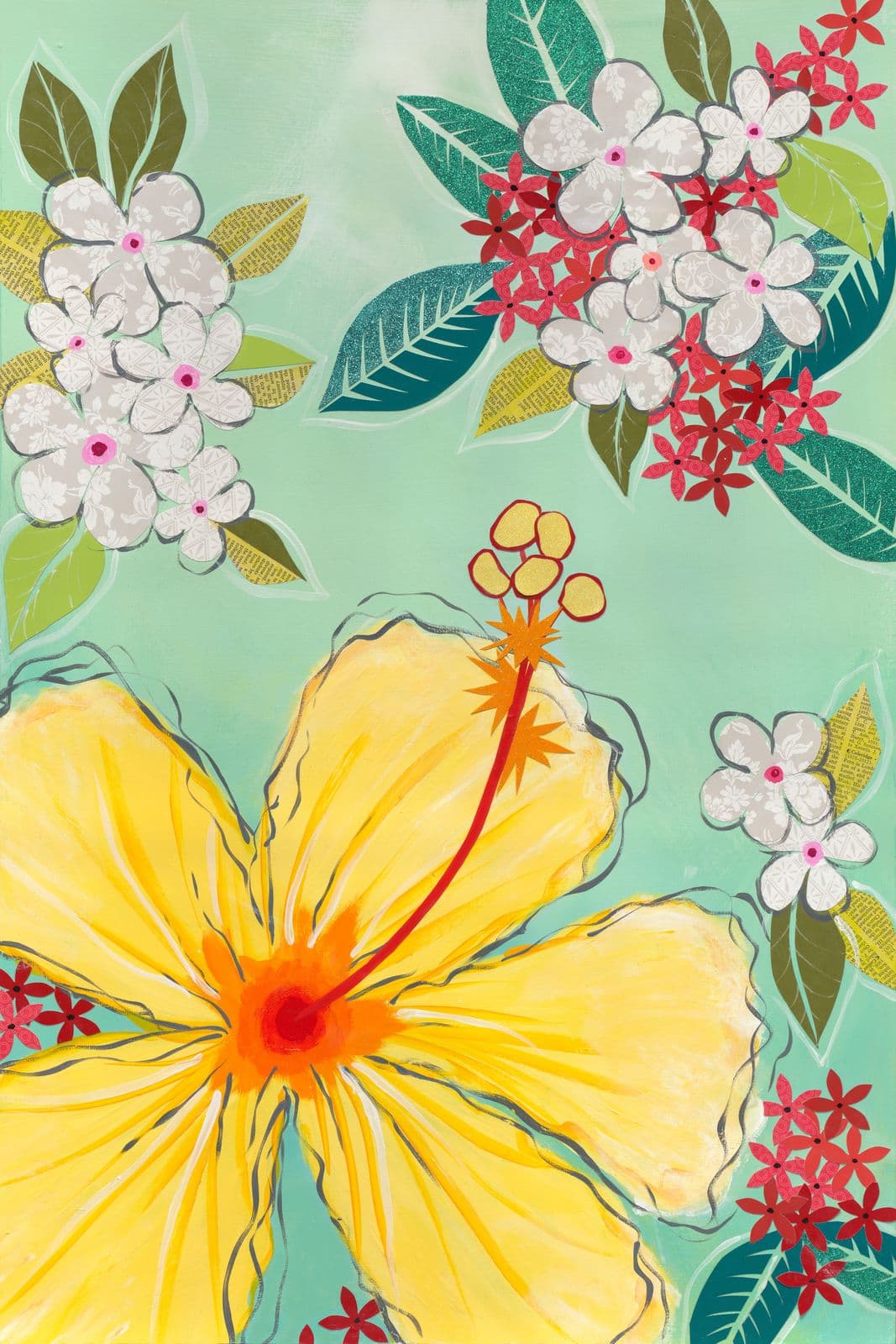 Hiawatha's Hibiscus — layered paper collage by Jennifer Peck