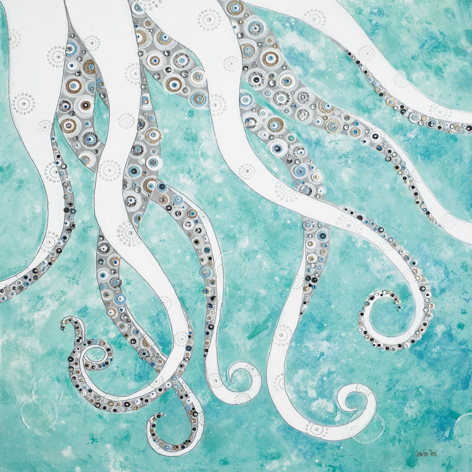 Sea Life — Hot Legs — layered paper collage by Jennifer Peck