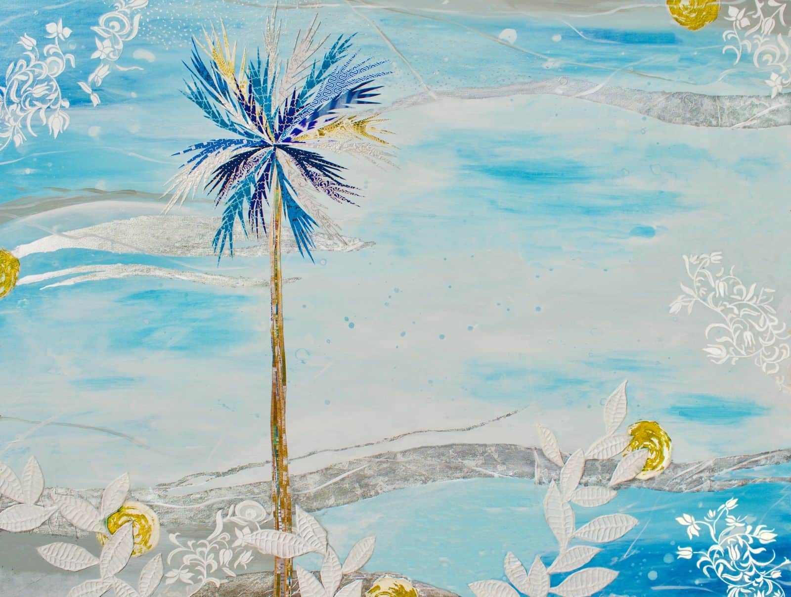 Indigo Glimmer — layered paper collage by Jennifer Peck