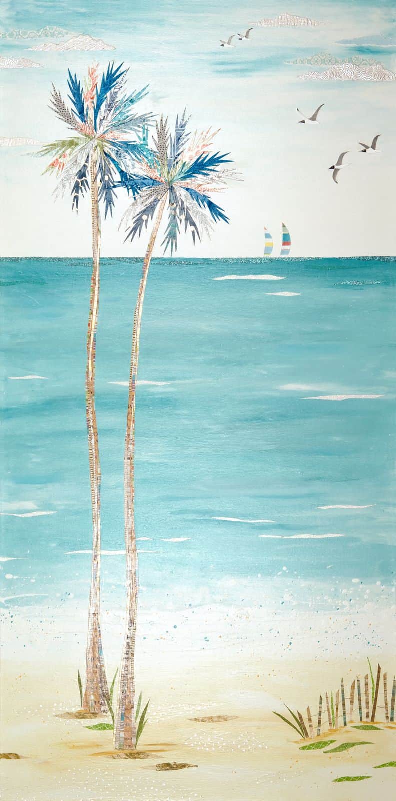 Into the Blue — layered paper collage by Jennifer Peck