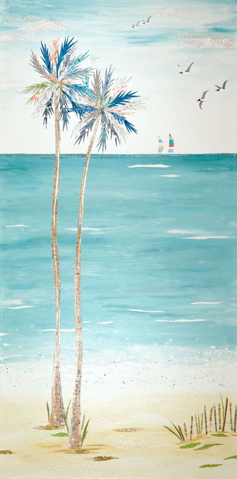 Into the Blue — layered paper collage by Jennifer Peck
