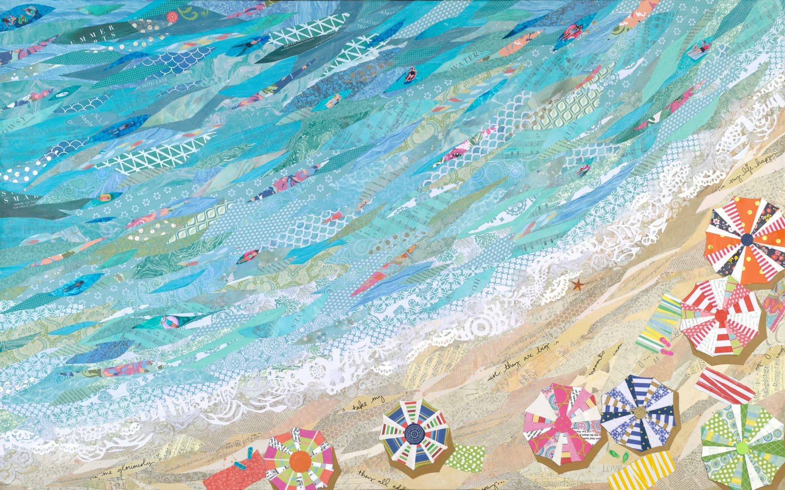 Life's a Beach — layered paper collage by Jennifer Peck