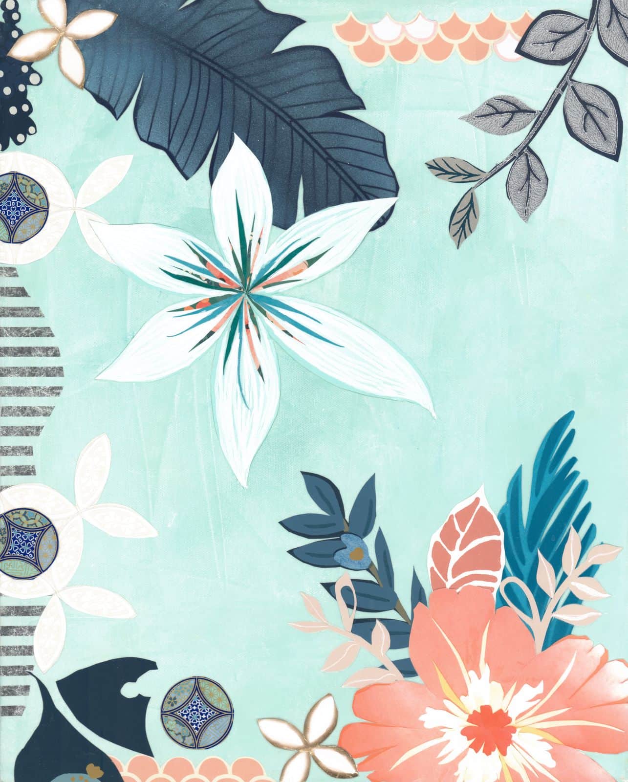 Live Simply, Bloom Wildly — layered paper collage by Jennifer Peck