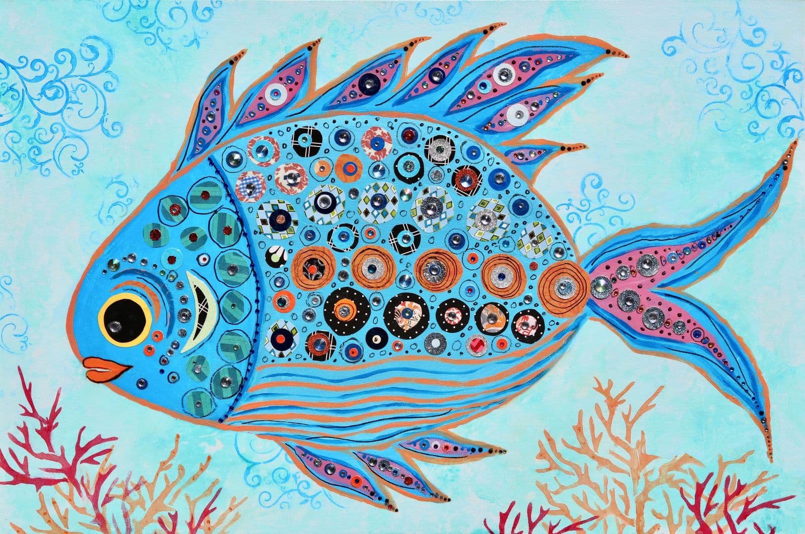Lizzy Fish — layered paper collage by Jennifer Peck
