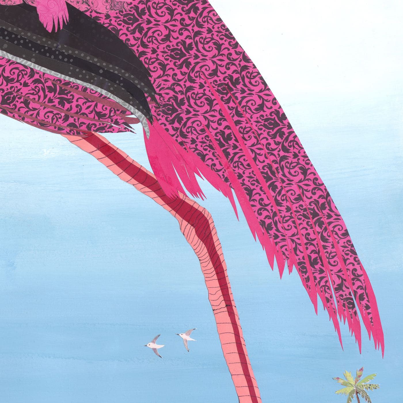 Ode to Audubon- American Flamingo — texture detail of the layered paper collage