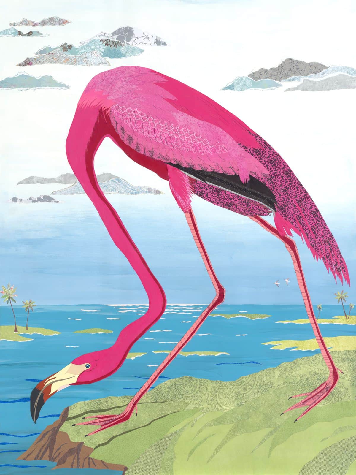 Ode to Audubon- American Flamingo — layered paper collage by Jennifer Peck