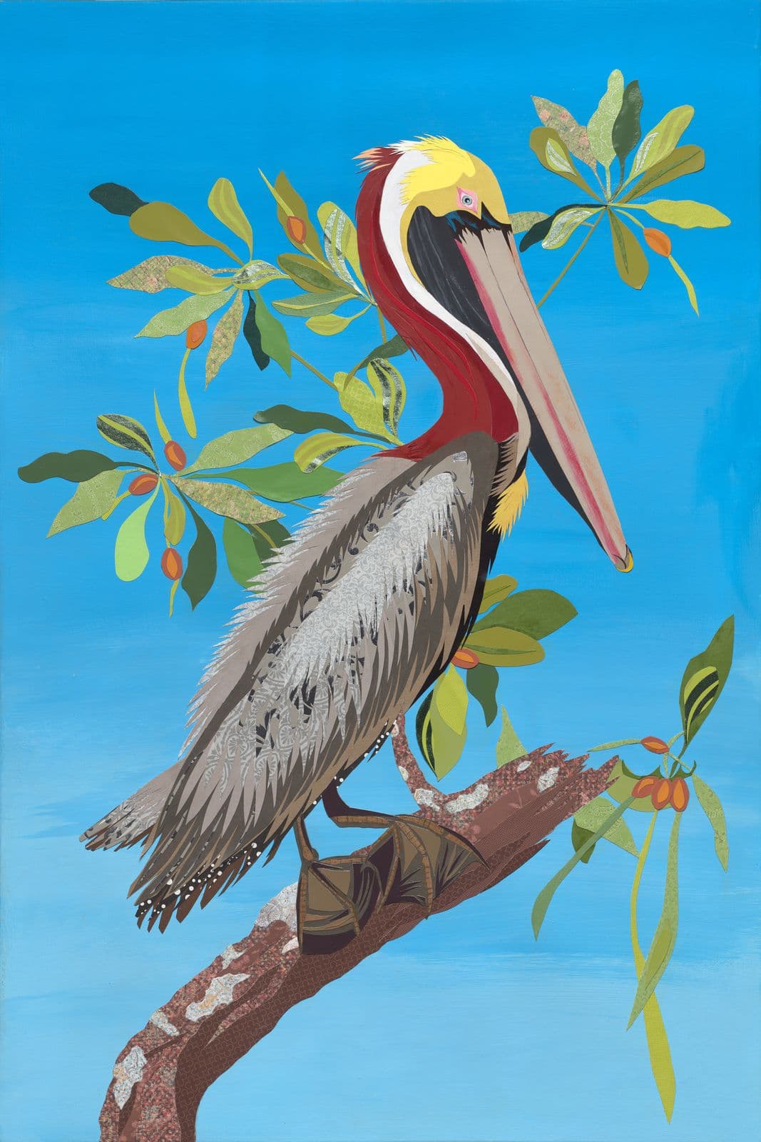 Ode to Audubon- Brown Pelican — layered paper collage by Jennifer Peck