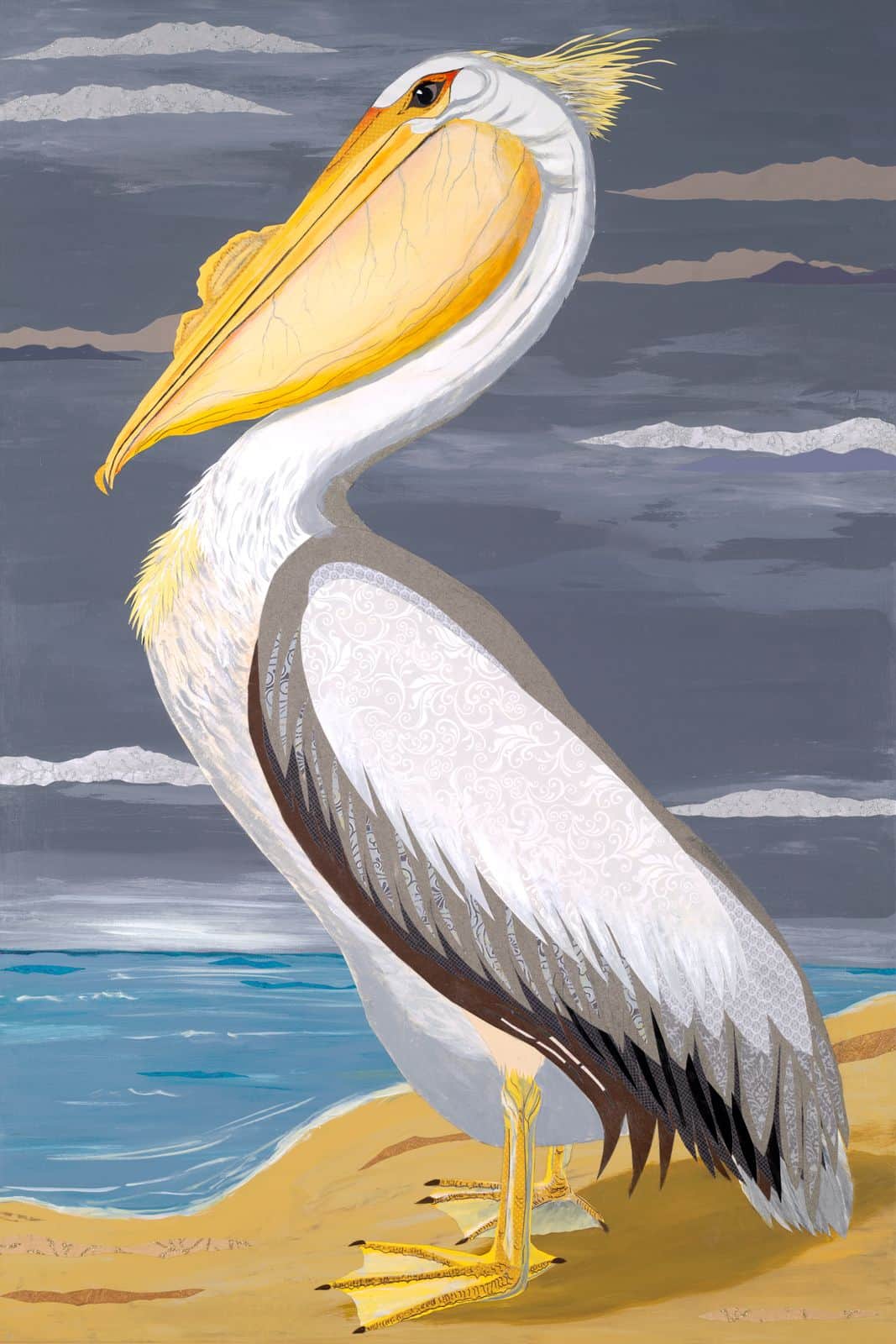 Ode to Audubon - White Pelican — layered paper collage by Jennifer Peck