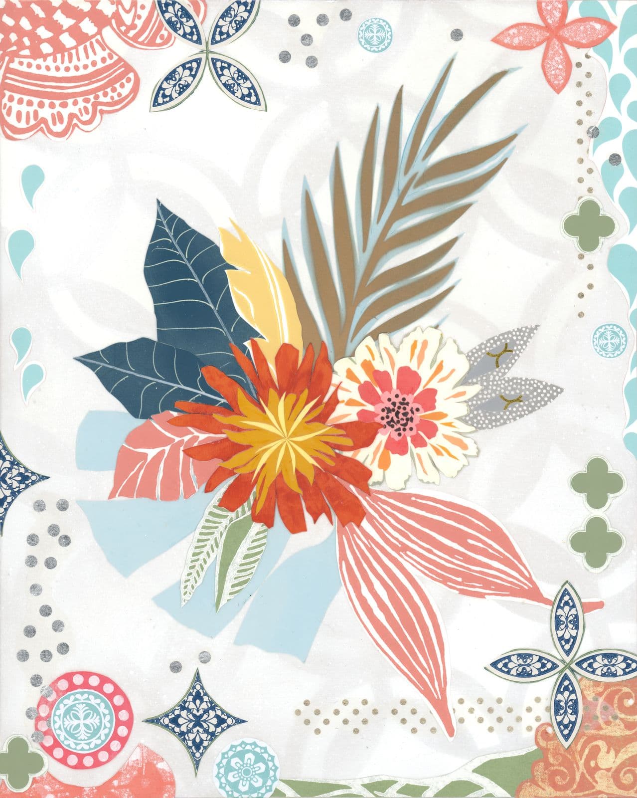 Rosey Posey — layered paper collage by Jennifer Peck