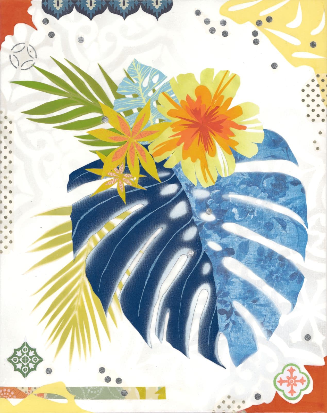Tropic Like It's Hot - Indigo — layered paper collage by Jennifer Peck